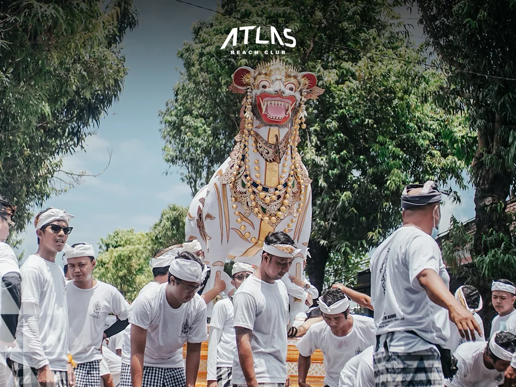 Bali street parade, fire performances, community ritual celebration