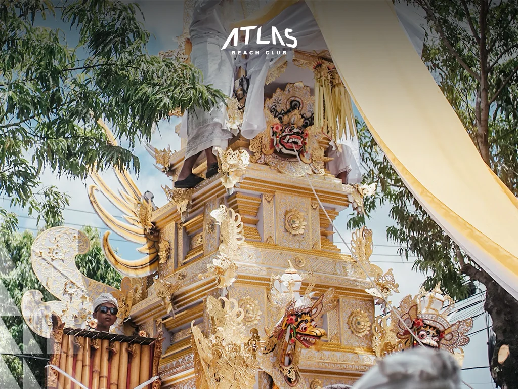 Youth crafting Ogoh-Ogoh, bamboo and paint statues, creative festival preparation