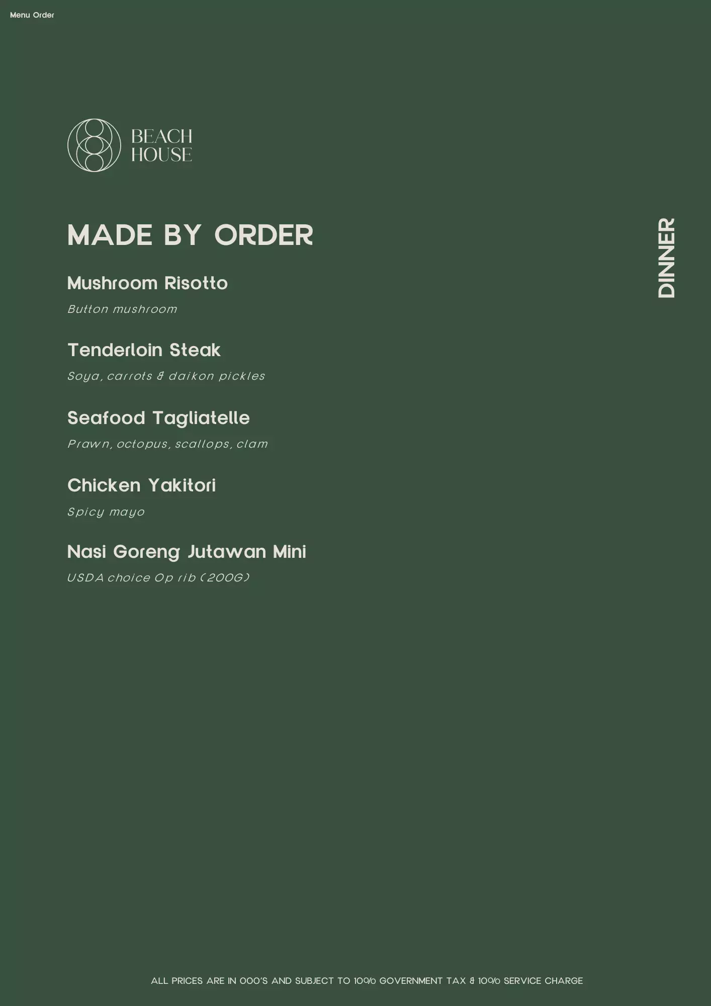 AYCE DINNER - MADE BY ORDER