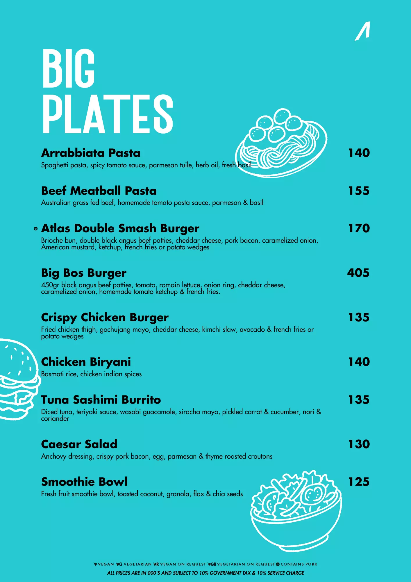 Menu - BIG PLATES - Normal price - World's Biggest Beach Club & Super Club in Bali | Atlas Beach Fest