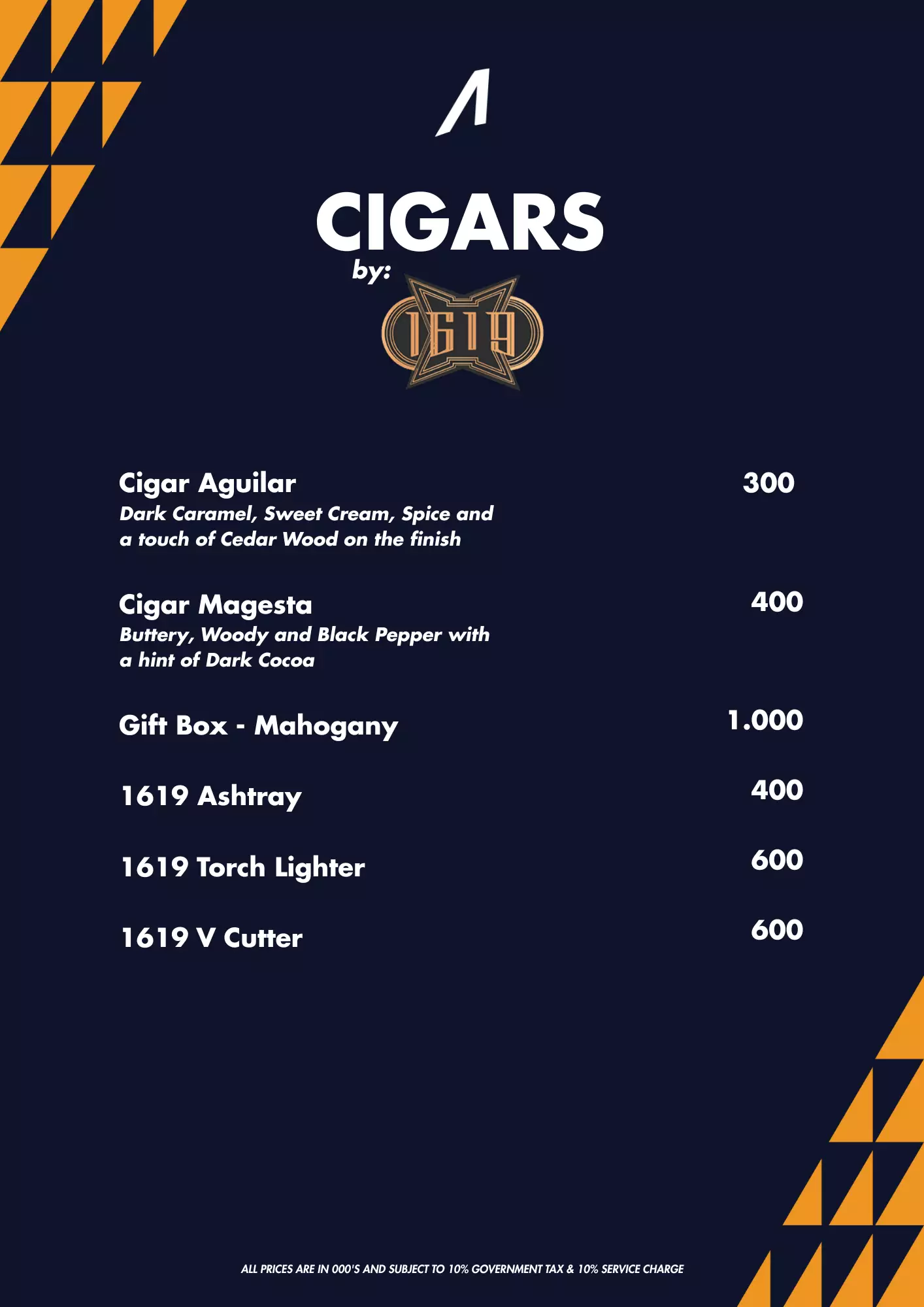 Menu - Cigar 1619 - normal price - World's Biggest Beach Club & Super Club in Bali | Atlas Beach Fest