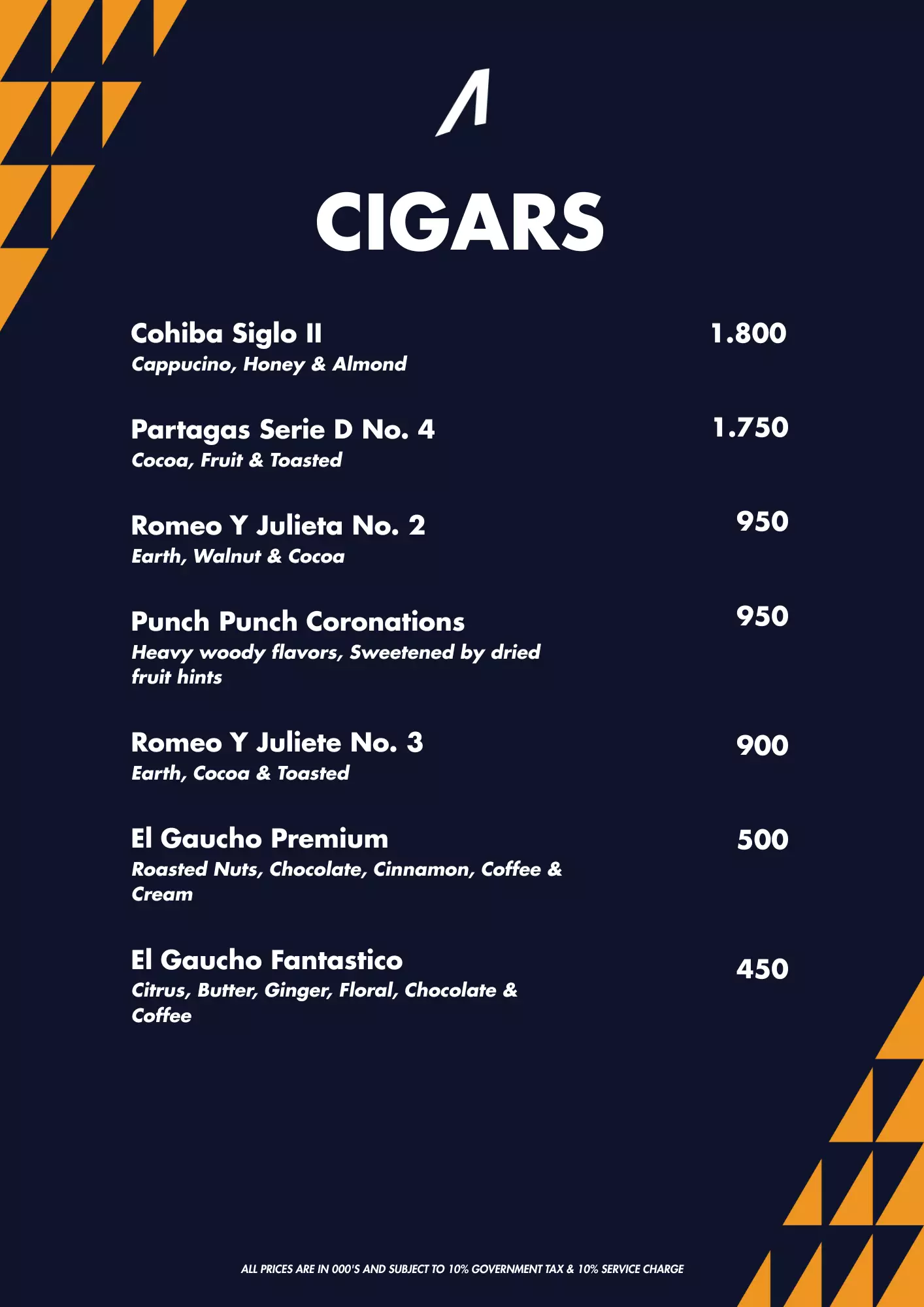 Menu - Cigar - normal price - World's Biggest Beach Club & Super Club in Bali | Atlas Beach Fest
