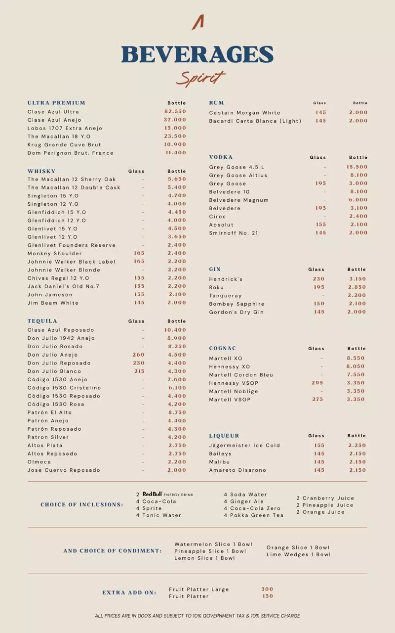 BEVERAGE Menu