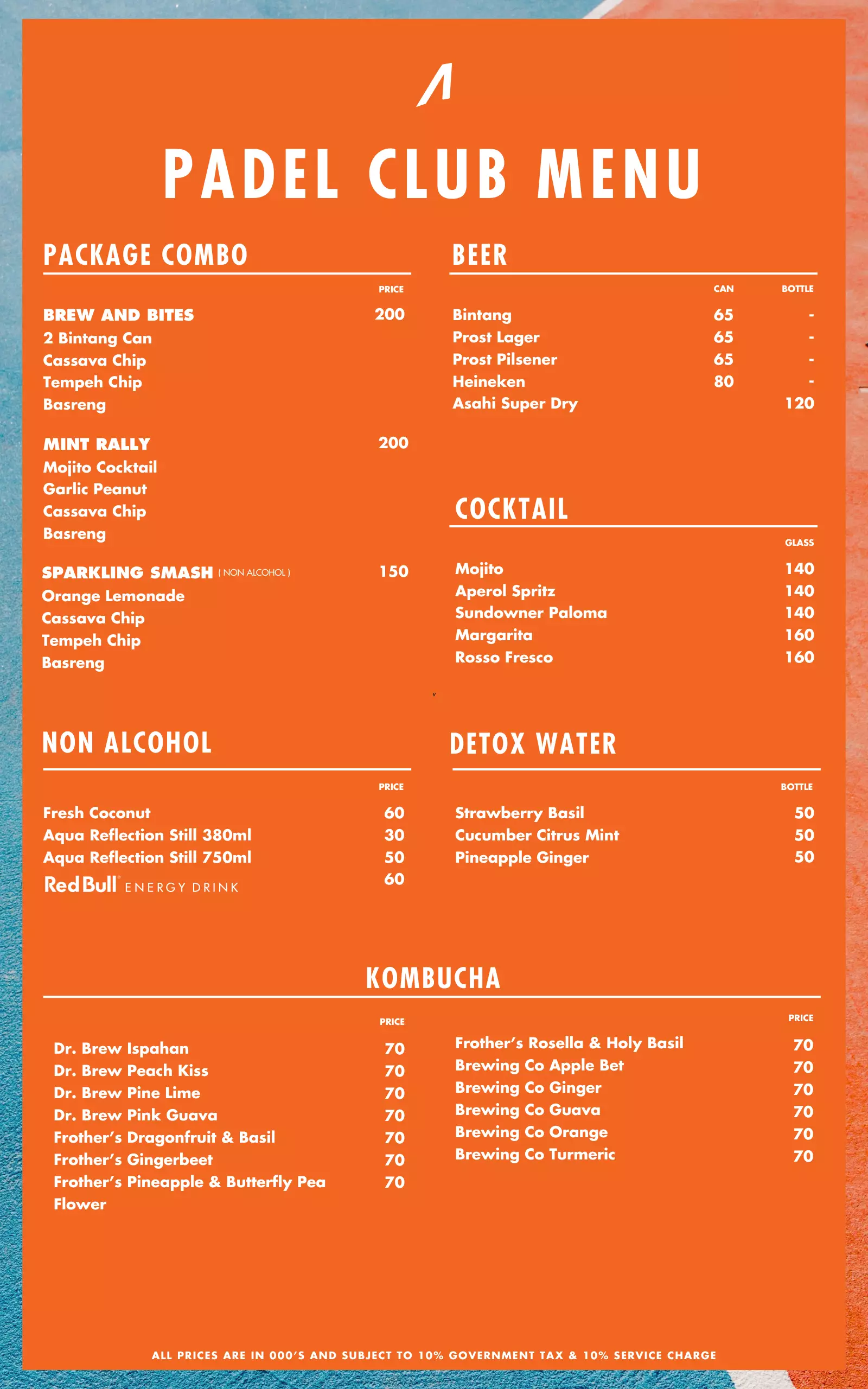 Padel Club Menu