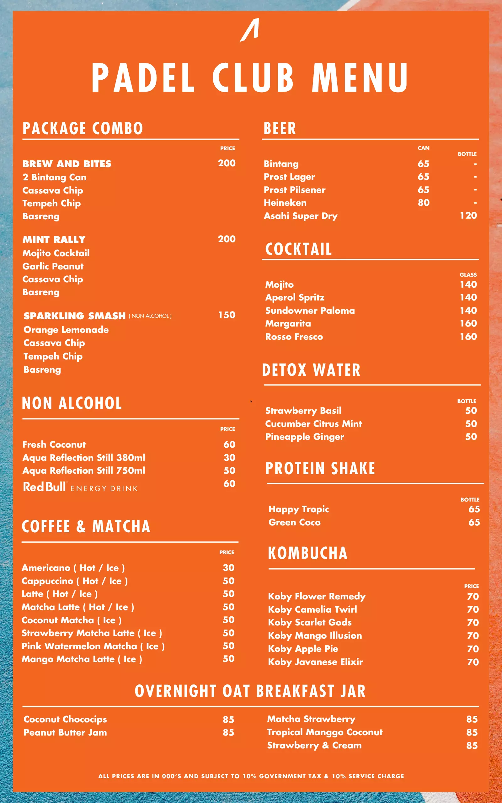 Padel Club Menu