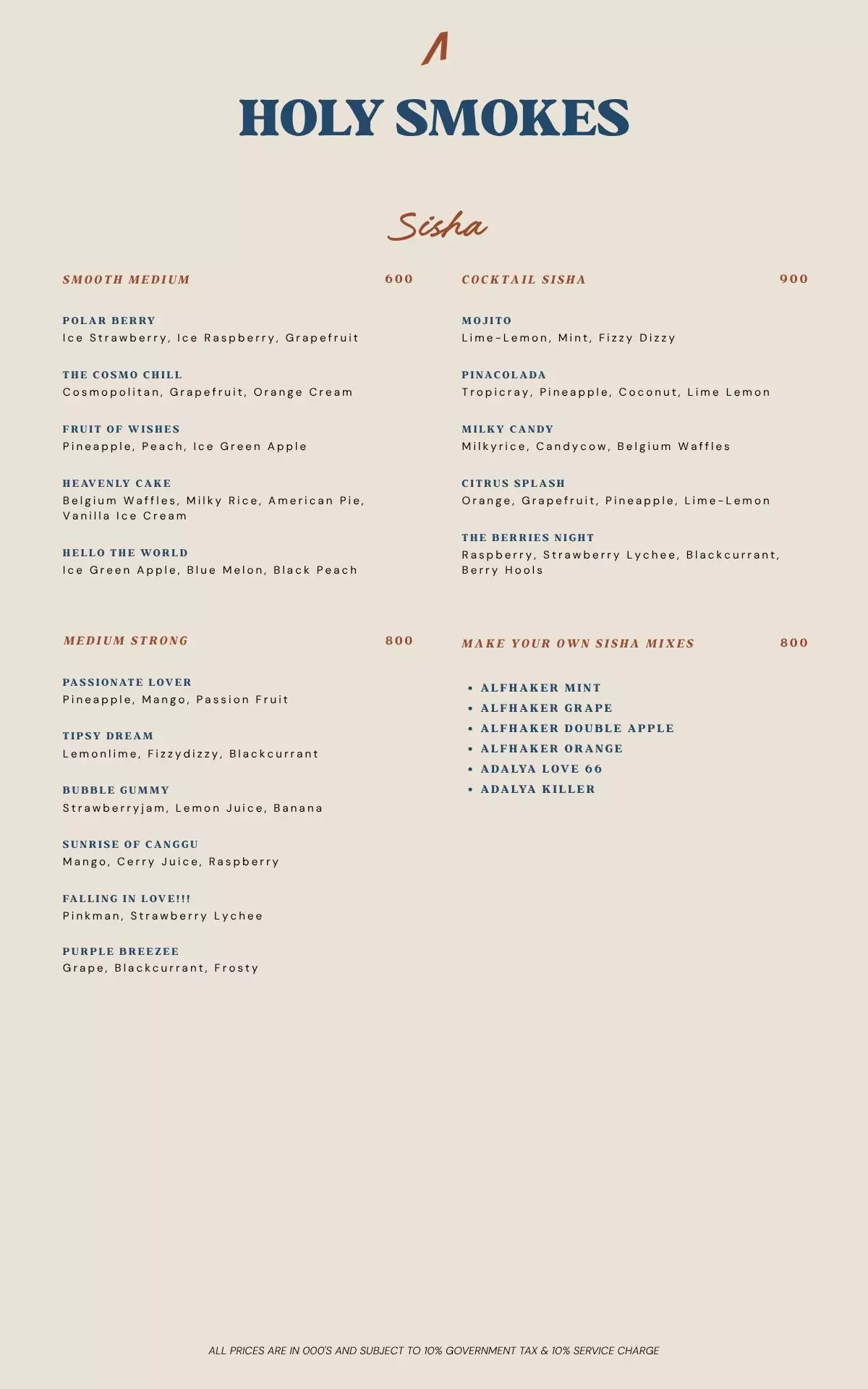 SHISHA & CIGARS Menu