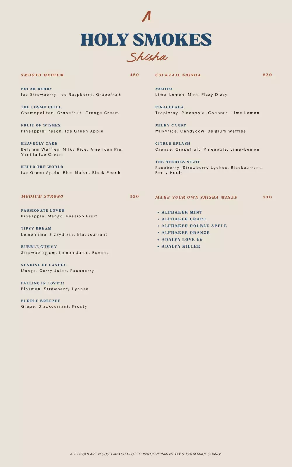SHISHA & CIGARS Menu