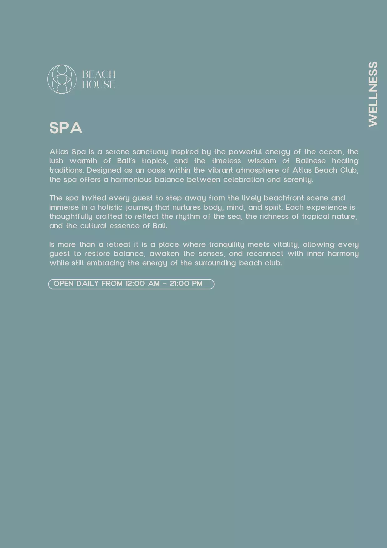 Menu - Spa (page 1) - World's Biggest Beach Club & Super Club in Bali | Atlas Beach Fest