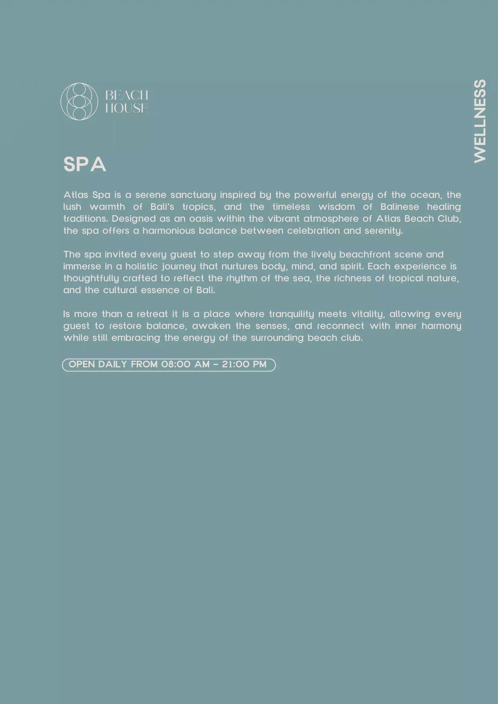 Menu - Spa (page 1) - World's Biggest Beach Club & Super Club in Bali | Atlas Beach Fest