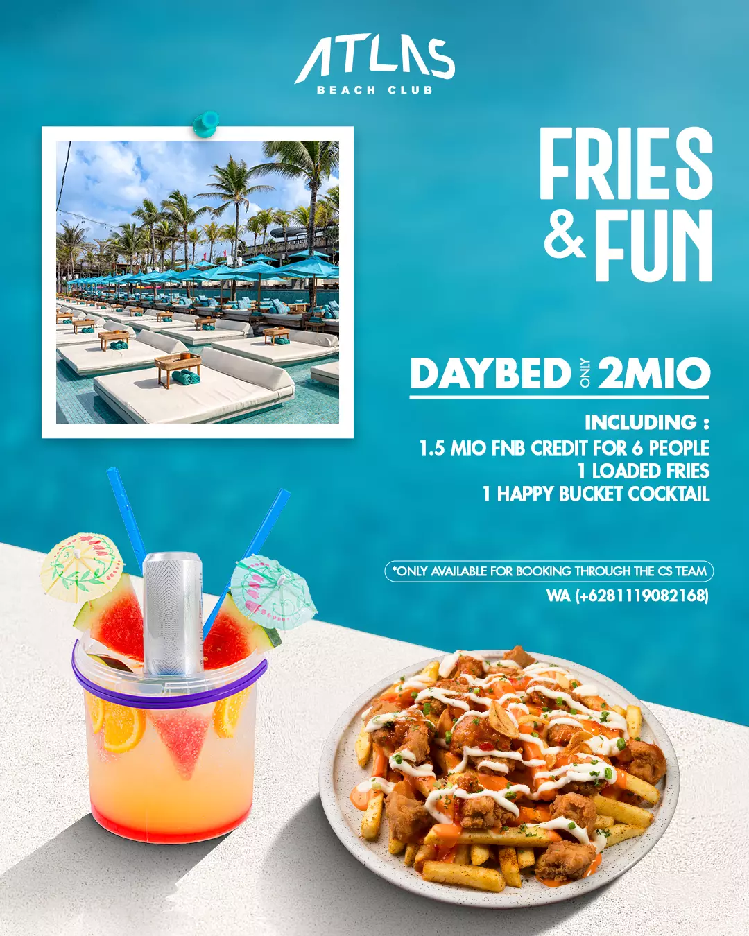 Offer - Fries & Fun – Exclusive Daybed Deal at Atlas Beach Club - World's Biggest Beach Club & Super Club in Bali | Atlas Beach Fest